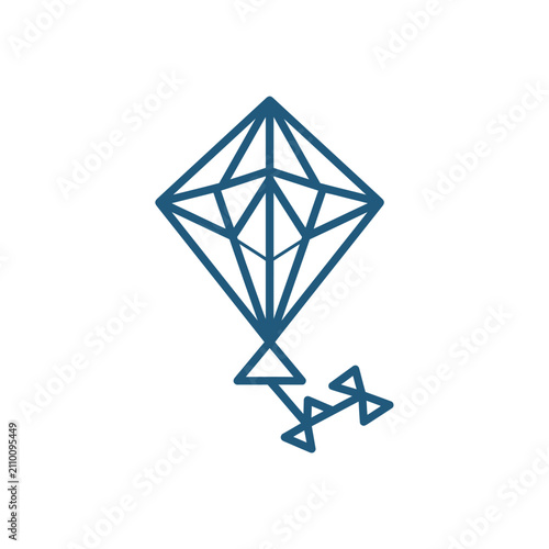 Geometric blue line art icon of a flying kite.