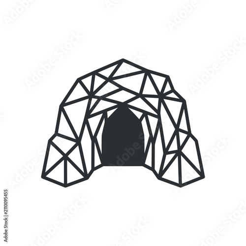 Geometric cave entrance line art symbol.