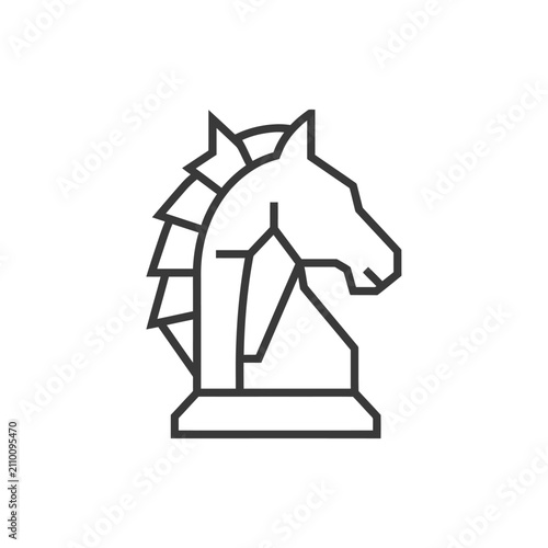 Geometric chess knight piece linear graphic design.