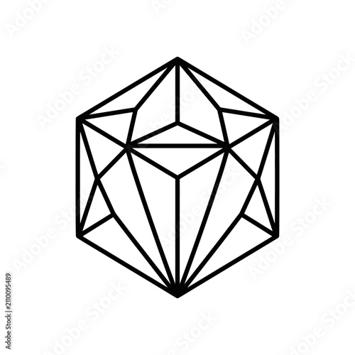Geometric crystal diamond icon line art.
