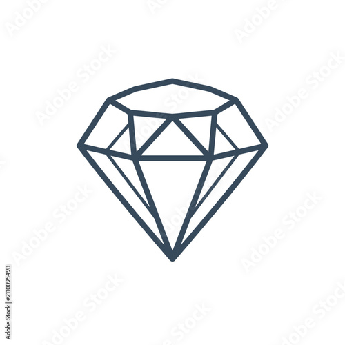 Geometric diamond gemstone line art icon on white background.