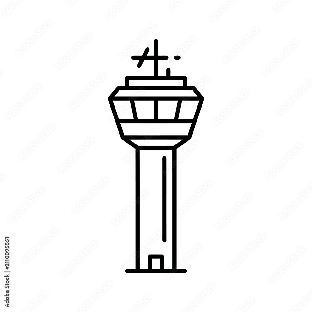 Obraz premium Airport control tower icon on transparent grid.