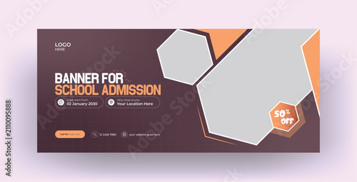 Kids Learning Center Admission Social Media Cover web Banner Editable Vector