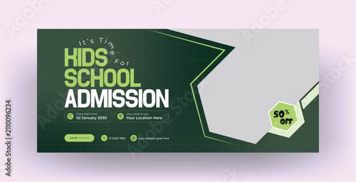 Kids Learning Center Admission Social Media Cover web Banner Editable Vector
