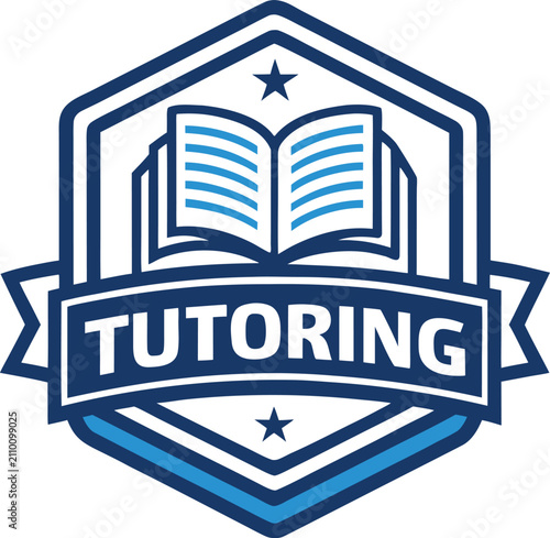 Tutoring Logo With Open Book And Stars On White Background Keywords: tutoring, education