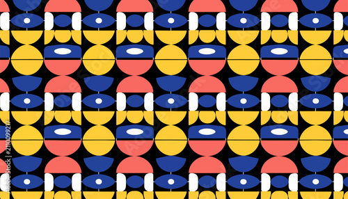Seamless Decorative Vector Texture Featuring Minimal Geometric Forms and Vibrant Modern Color Scheme