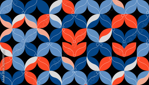 Seamless Geometric Pattern Featuring Vibrant Arches, Circles, and Minimal Abstract Shapes