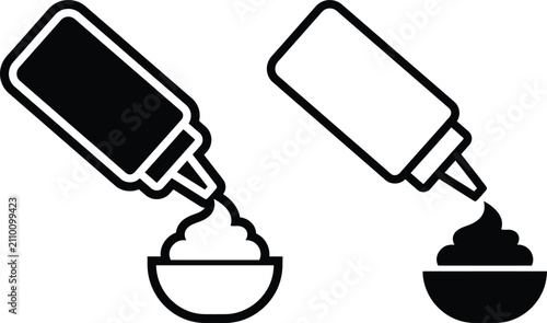 Cuadro en lienzo Condiment bottle squeezing sauce or cream icon set with condiment culinary dress