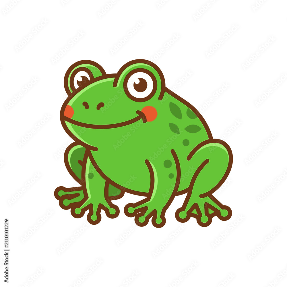 Obraz premium Green frog side profile sitting amphibian illustration.