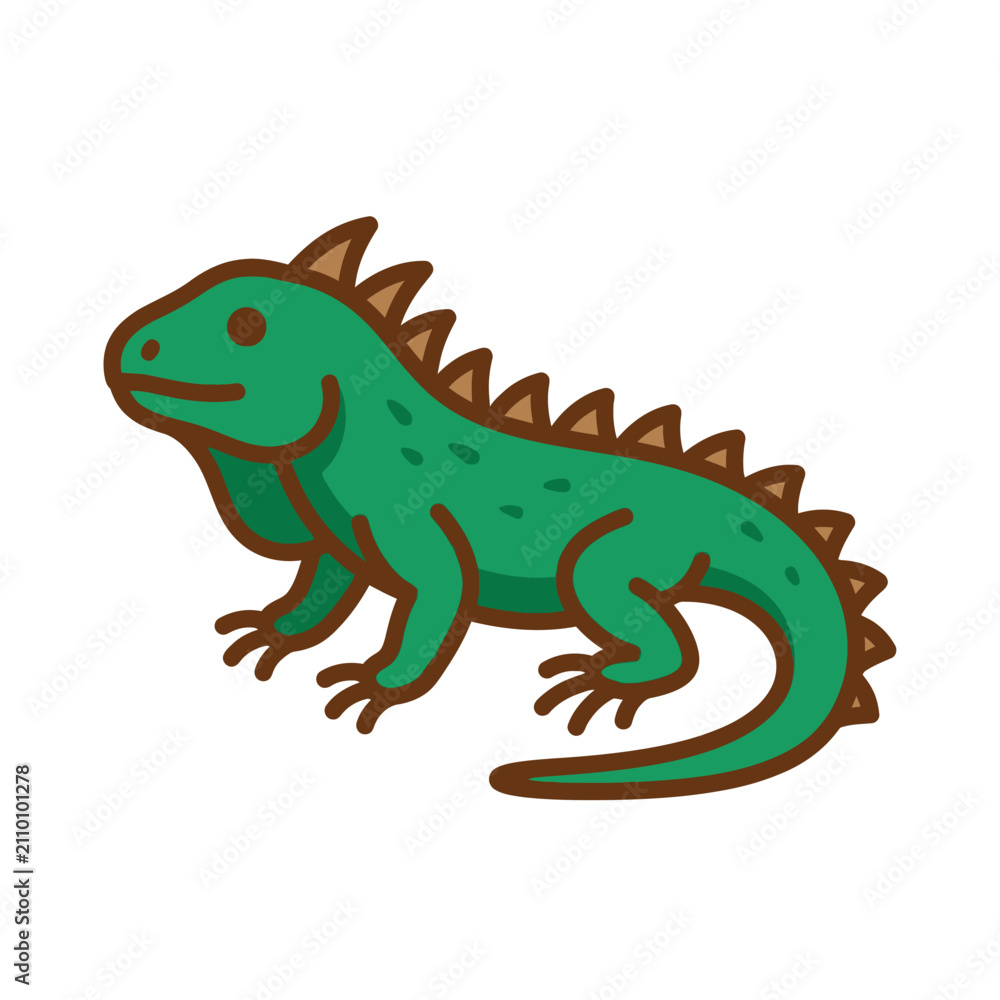 Fototapeta premium Green iguana lizard cartoon illustration on white background.