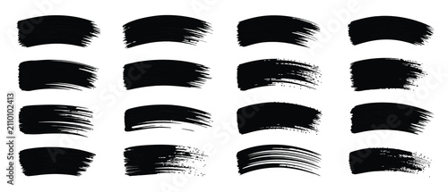 Fotografie Vector set of black curved paint brush strokes isolated on white background hand drawn ink textures for artistic designs collection of grunge smudges for creative compositions