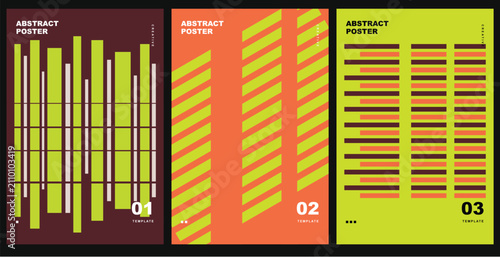 Set of three modern abstract posters with geometric patterns