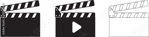 Foto Movie clapperboard icons representing film production and cinema in three different graphic styles
