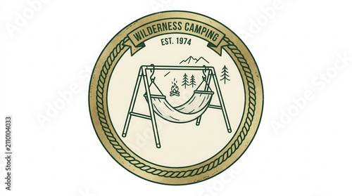 Vintage Camping Emblem: Hammock, Tent & Mountains Retro Logo