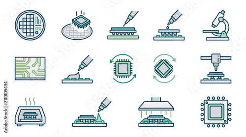 Tableau sur toile Clean Illustrated Guide to Microchip Fabrication Process with Precision Tools an