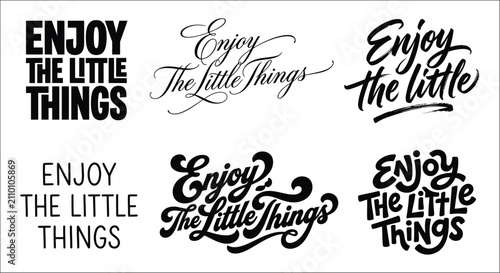 Cuadro en lienzo enjoy the little things typographic variations in black and white hand lettered