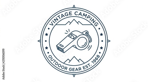 Vintage Camping Logo with Whistle and Mountains
