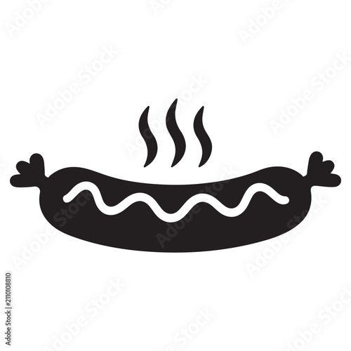 Fotografie Hot Dog Black Silhouette Fast Food Vector Icon