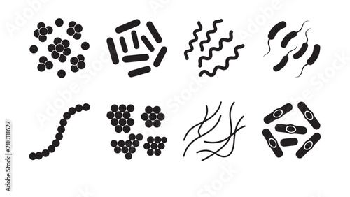 Bild auf Leinwand Set of Various Bacteria and Microorganism Shapes Icons