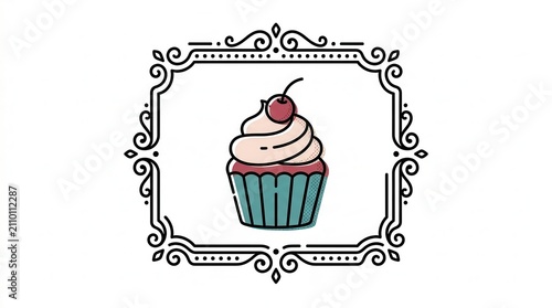 Vintage Cupcake Decoration with Cherry and Ornate Frame