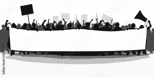 Принти на полотні Protest banner illustration with crowd silhouette against a white background