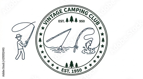 Vintage Fishing Club Emblem with Fisherman Silhouette