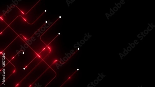 Red neon circuit lines abstract background, digital technology data flow animation, cyber security network connection concept
