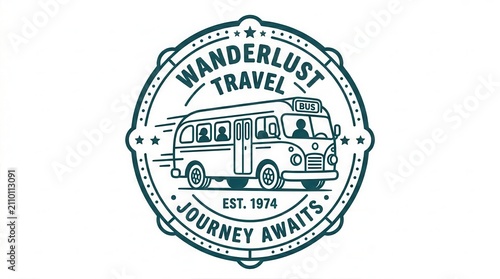 Vintage travel bus logo, wanderlust adventure emblem