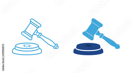 Foto Set of Law Gavel and Auction Hammer Icons in Outline and Solid Blue Style for Le