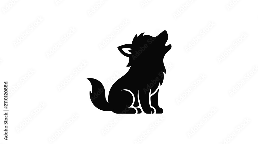 Fototapeta premium Sitting wolf shape black silhouette on white background