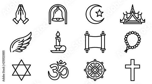 Tableau sur toile Diverse Religious Symbols Collection: Faith Icons for Spirituality and Belief