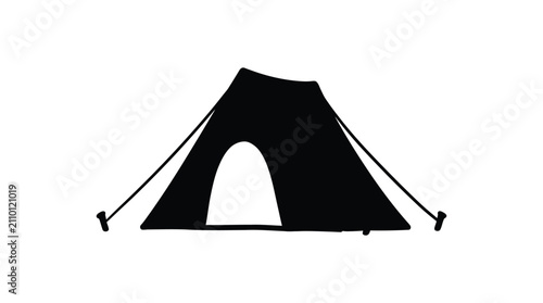 Black tent silhouette with guy lines simple graphic style silhouette