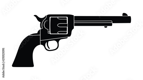 Revolver pistol black silhouette against a white background silhouette