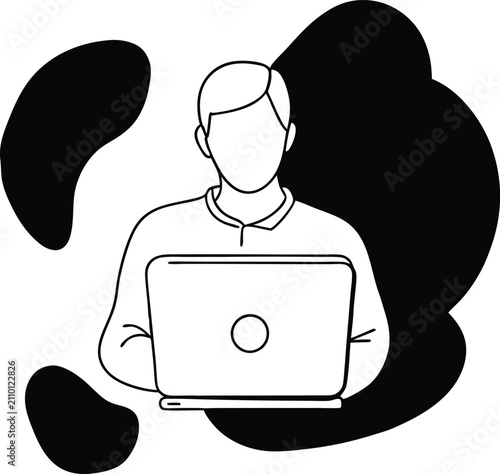 Minimal Freelancer Working on Laptop Vector Illustration for Remote Work and Online Business