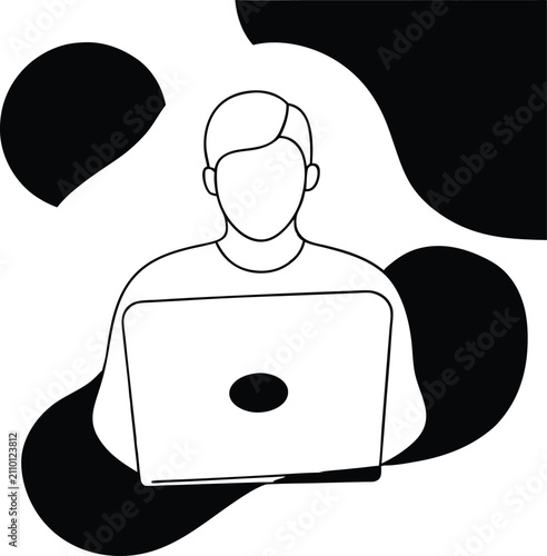 Minimal Freelancer Working on Laptop Vector Illustration for Remote Work and Online Business