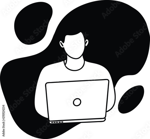 Minimal Freelancer Working on Laptop Vector Illustration for Remote Work and Online Business