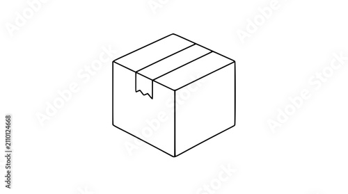 Cardboard Shipping Box Vector Icon – Minimalist Line Drawing of Sealed Delivery Package, Simple Outline Illustration for Logistics, Transport, and Business Applications, Clean Isometric Design