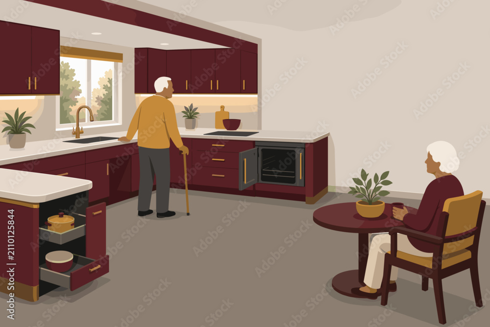 Fototapeta premium Senior Friendly Kitchen Layout Public Service Brochure