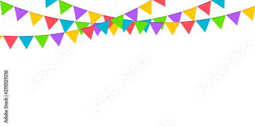 Colorful party bunting flags isolated on transparent background