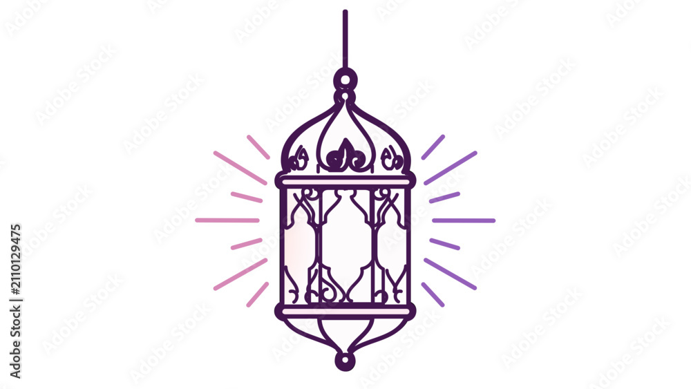 Naklejka premium Hanging ramadan fanoos lantern glowing vector icon illustration with editable stroke minimalist thin line design of traditional arabic lamp for eid celebration and islamic holidays decor.