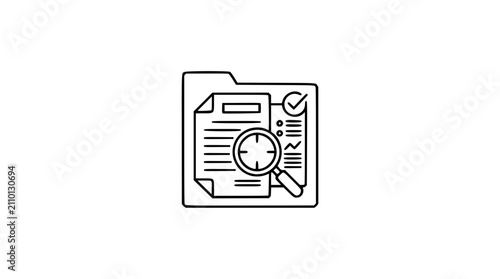 Obraz na płótnie Vector icon of a document folder with a magnifying glass and checklist, professional business illustration, clean line style, perfect for research, analysis, audit, and project management concepts