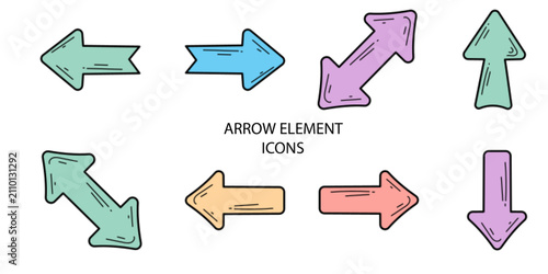 Set of 08 outline Arrow Element icons. Arrow Line icons set. Vector illustration.