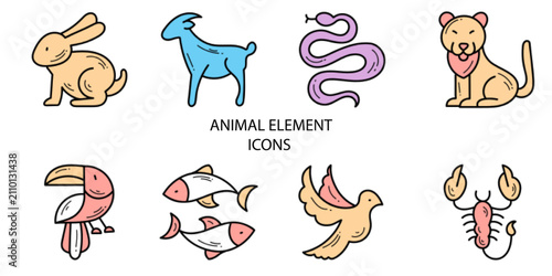 Set of 08 outline Animal Element  icons. Animal Line icons set. Vector illustration.