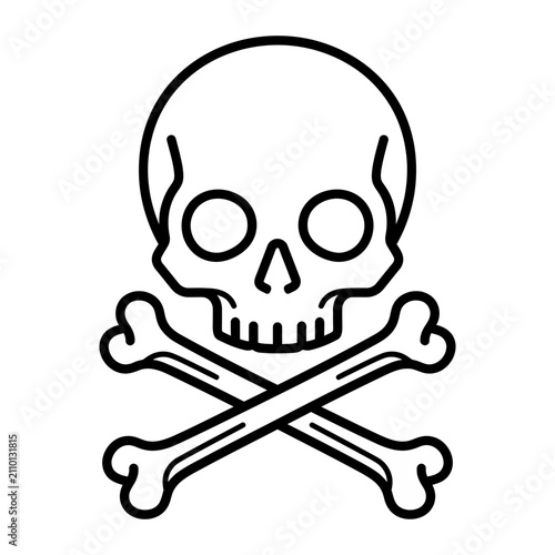 Skull and crossbones vector icon, simple outline danger symbol representing poison and death