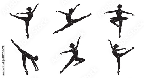 Bild auf Leinwand Ballet dancers in various poses black silhouette