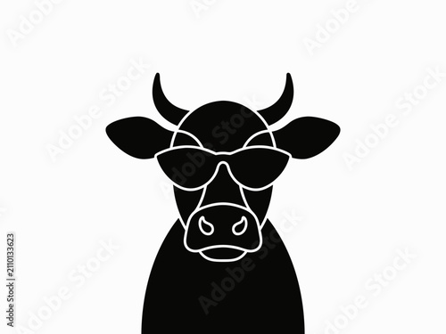 Cow with Sunglasses Black Silhouette Icon | Cool Farm Animal Vector