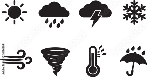 Konstfotografi Set of black weather forecast icons featuring a distinct hand drawn style weathe