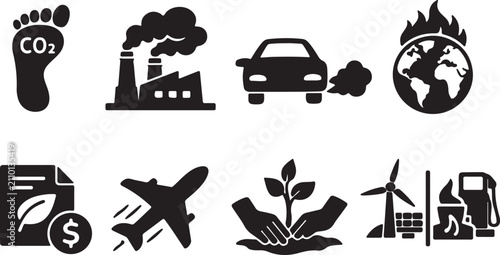 Quadro em tela Set of environmental and climate change icons featuring a distinctive black and