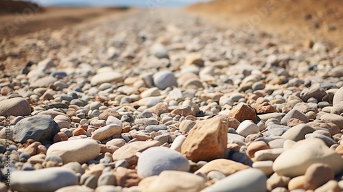 A photo of natural stone rocks on a gravel road.