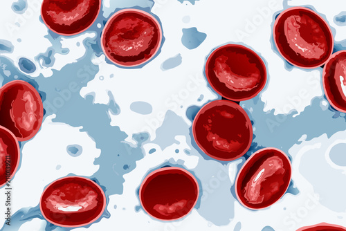 Obraz na plátně Red blood cells illustration with aqueous background and stylized coloration